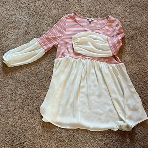Pink striped babydoll top. Size large.